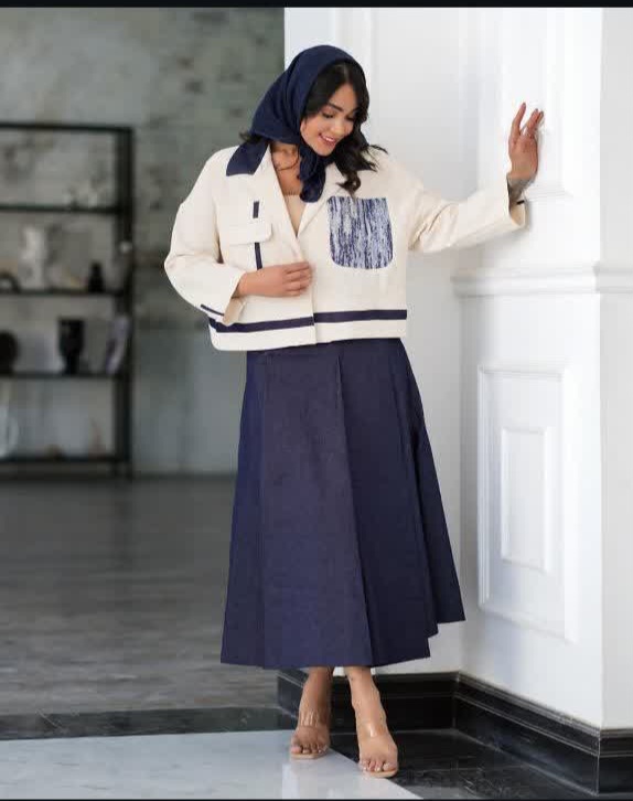 ست کت کتان و دامن جین